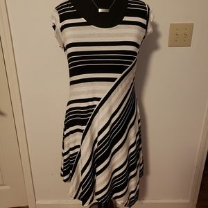 Striped Skater Dress, Blk/Wht/Gry Sz L
